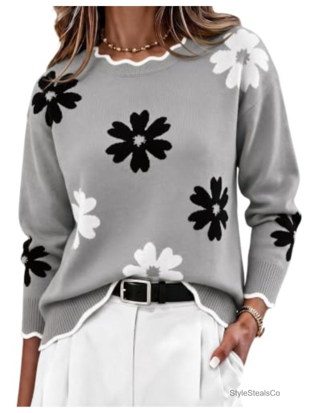 Women's Loose Fit Crew Neck Long Sleeve Knit Pullover Top Fall Winter